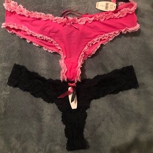 2 Pr. Victoria’s Secret Panties- Bikini & Thong - Pink and Black - Sexy! NWT!